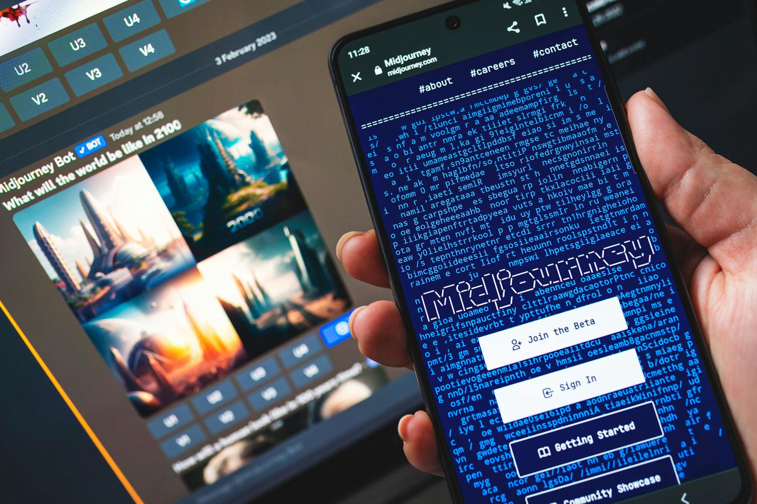 Midjourneys hjemmeside For at kunne gå på Midjourney-kanalen på Dischord skal du hente en invitation på Midjourneys hjemmeside.